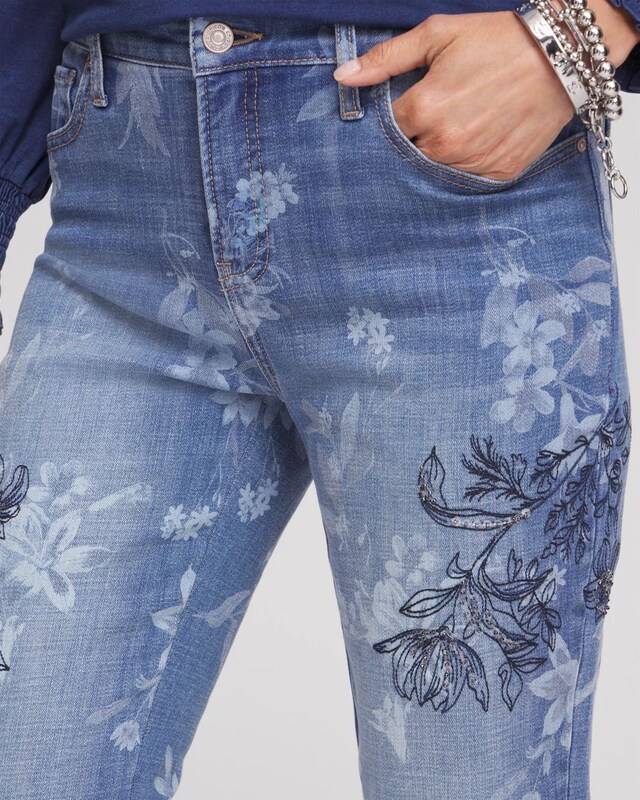 Girlfriend Floral Embroidered Ankle Jeans - image 4